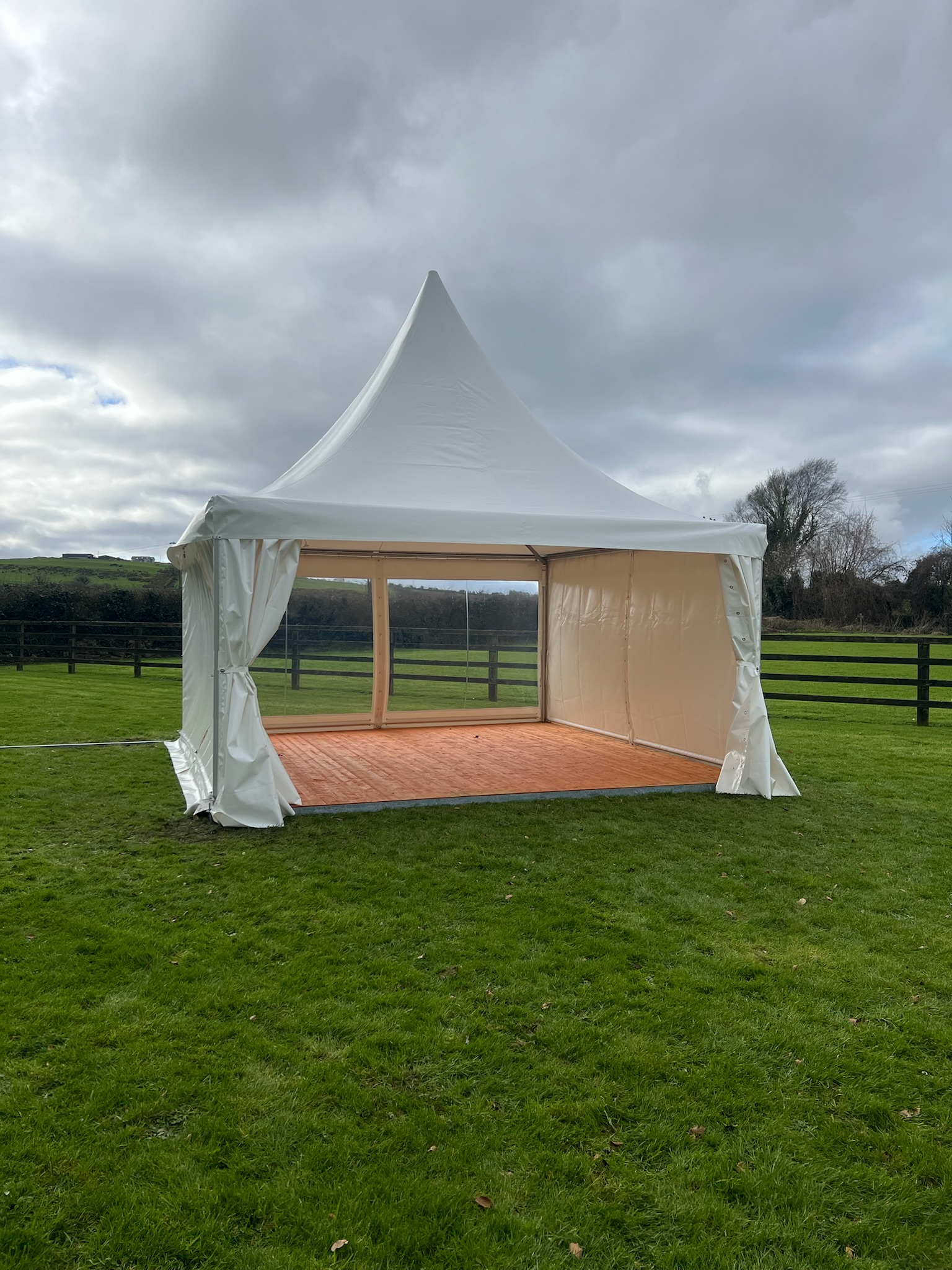 Event marquee with panoramic window walls